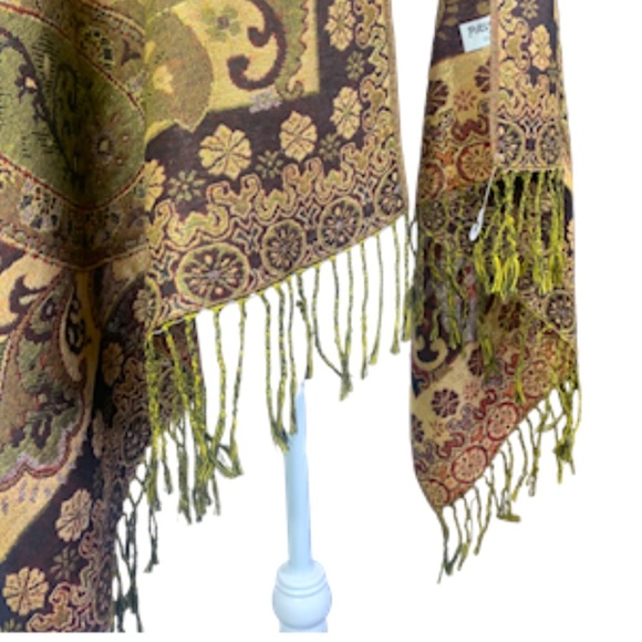 Pashmina Shawl Boho Metallic Thread Fringe - Picture 8 of 10